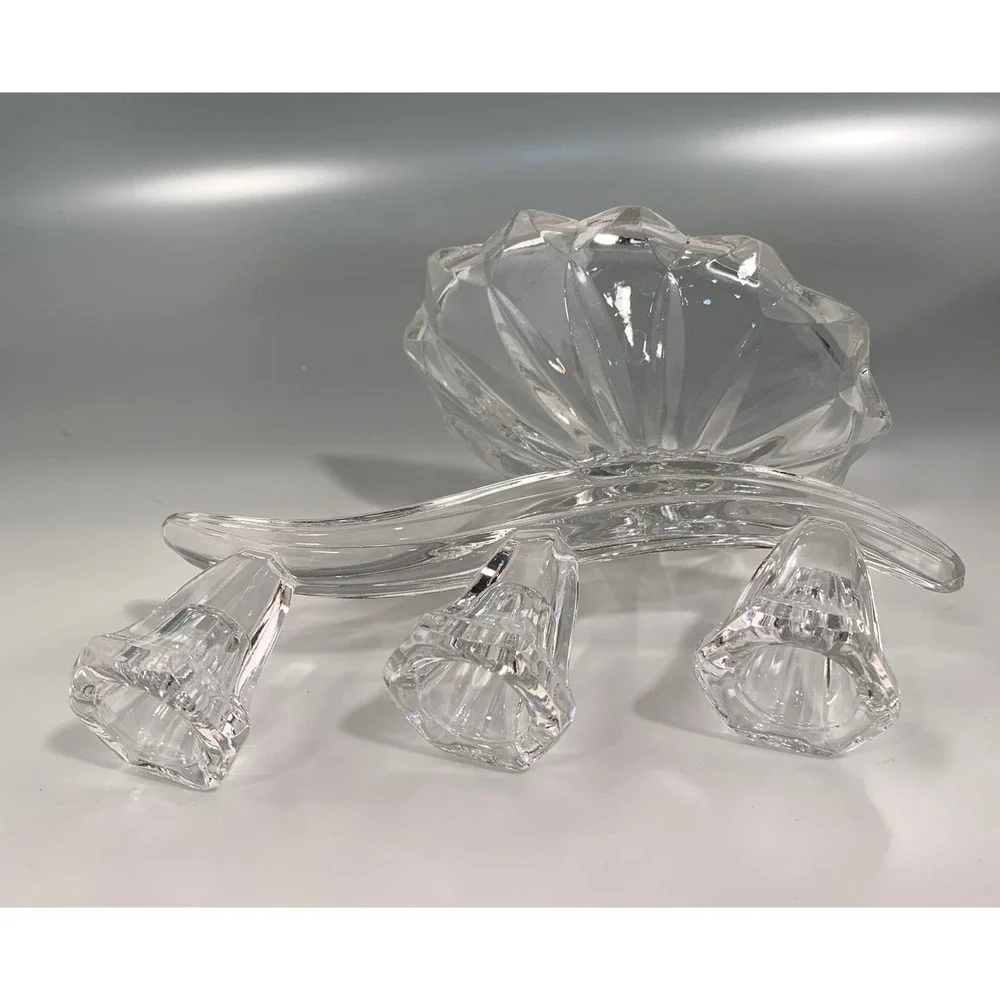 Set of 2 Anna Hutte Bleikristall 3-Light Candlesticks Cascading Glass Waves